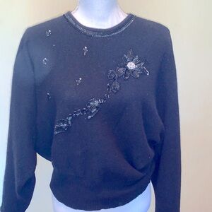 VINTAGE BULLOCK’S Black Wool Angora Sweater Beaded Holidays Grandmacore Sz L